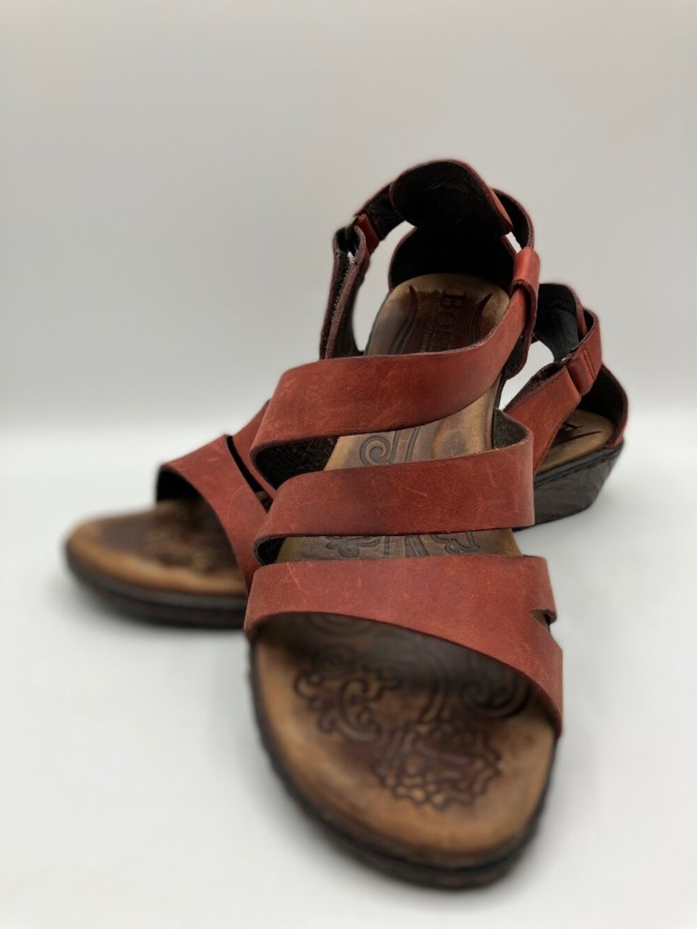 Red Leather Sandals by Born Strappy Open Toe Adjustable Strap Women Size 8